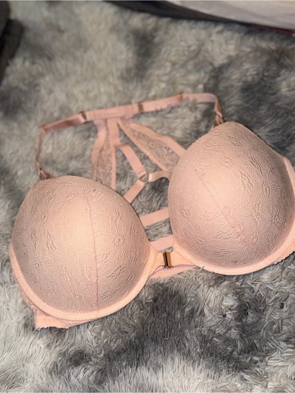 Victoria's Secret VERY SEXY Pink Lace Strappy Front-Close PUSH UP Bra 38DD